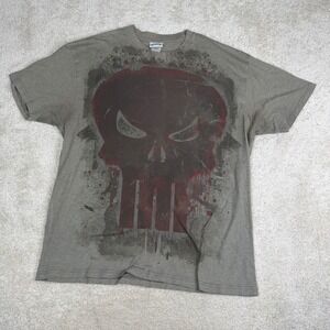 Marvel Extreme Punisher Graphic T-Shirt Mens XL Grey Red Skull Distressed Tee